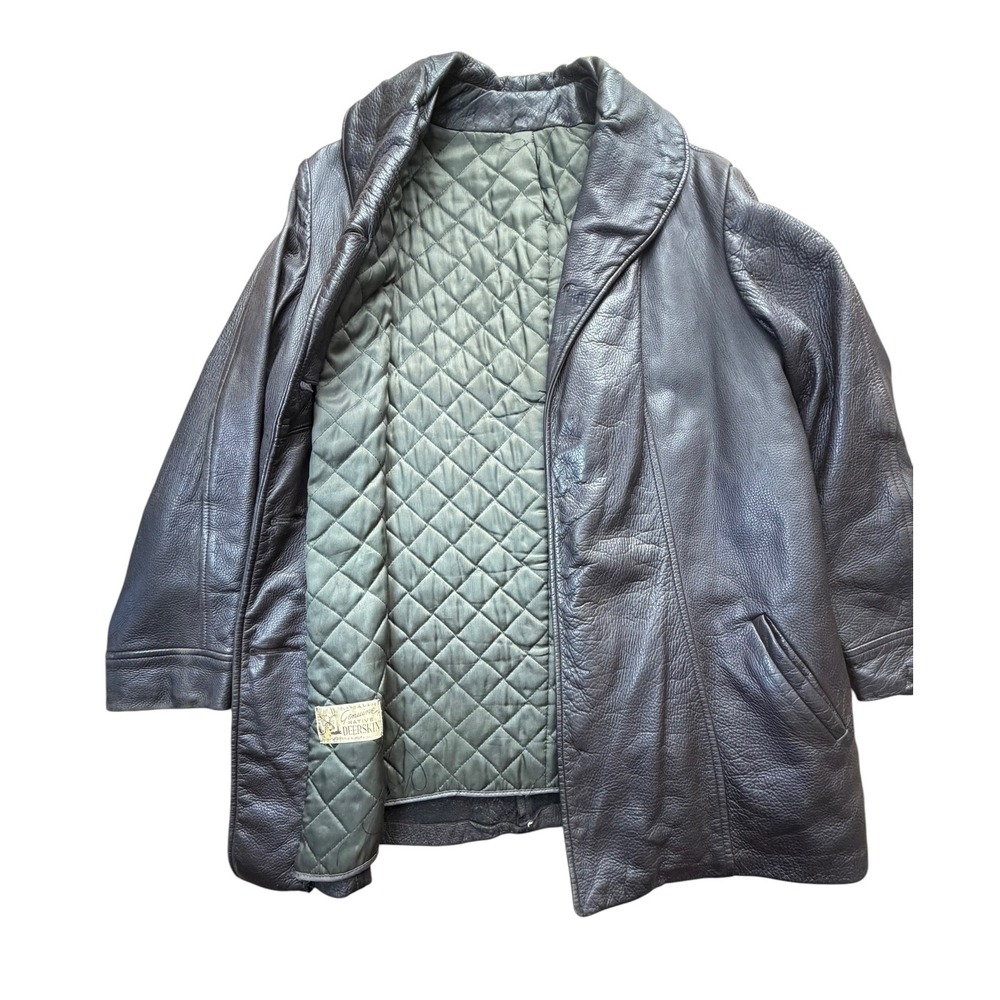 Vintage Jules T Garfall Deerskin Leather Coat Womens Large Brown Quilted Lining